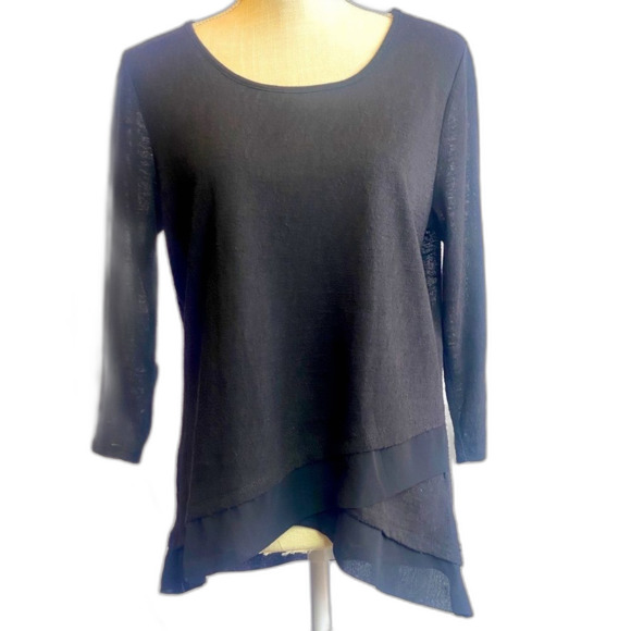 Skies Are Blue Knit 3/4 Length Tee w/ Asymmetrical Front Details•Large•Black - Picture 1 of 8